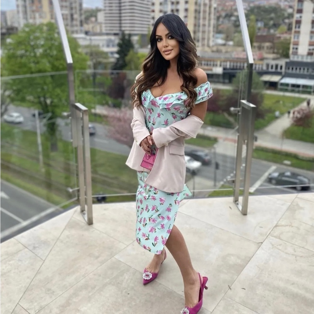Zara Satin Floral Midi Dress